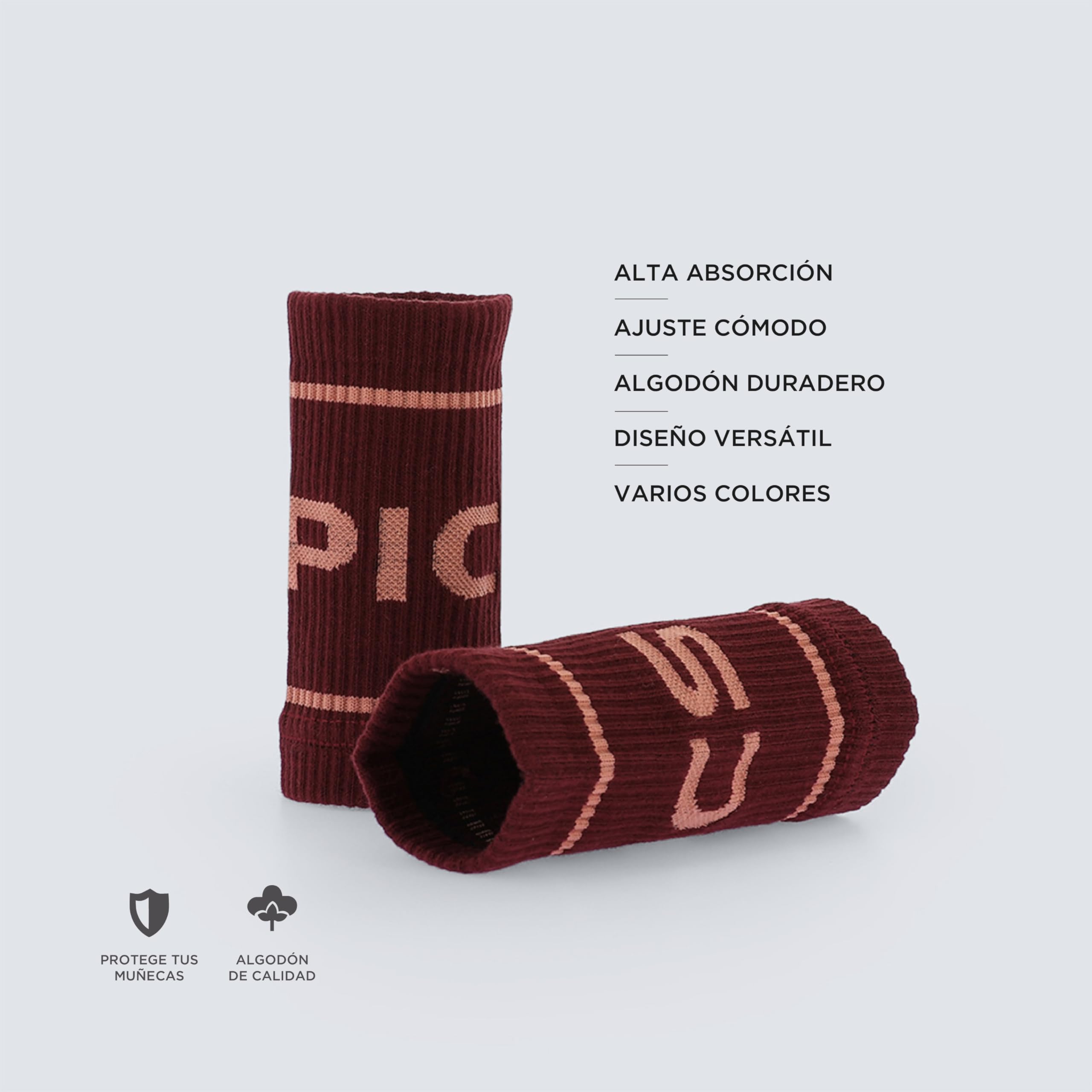 PICSIL - Muñequeras Deportivas de Algodón | Absorbentes y Transpirables | Ideales para Gym, Running y Tenis | Uso con Calleras | Diseño Unisex — view 2