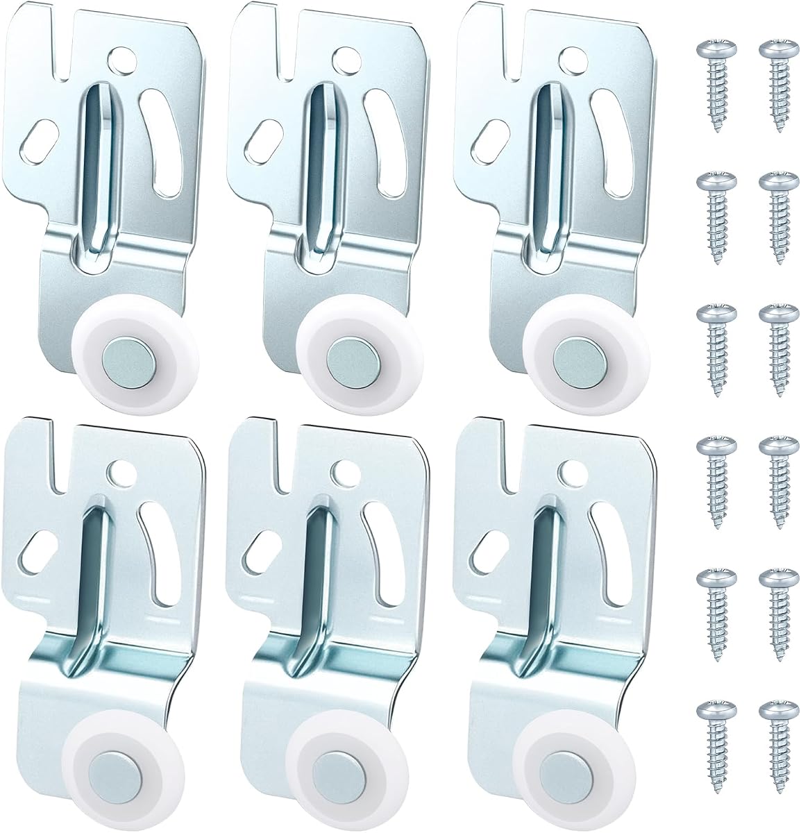 Juego de 6 piezas de herrajes para puertas corredizas de armario, ruedas de armario de repuesto con 12 tornillos para puertas corredizas de armario, puertas de cocina, incluidas 1/4" y 1/2" de grosor