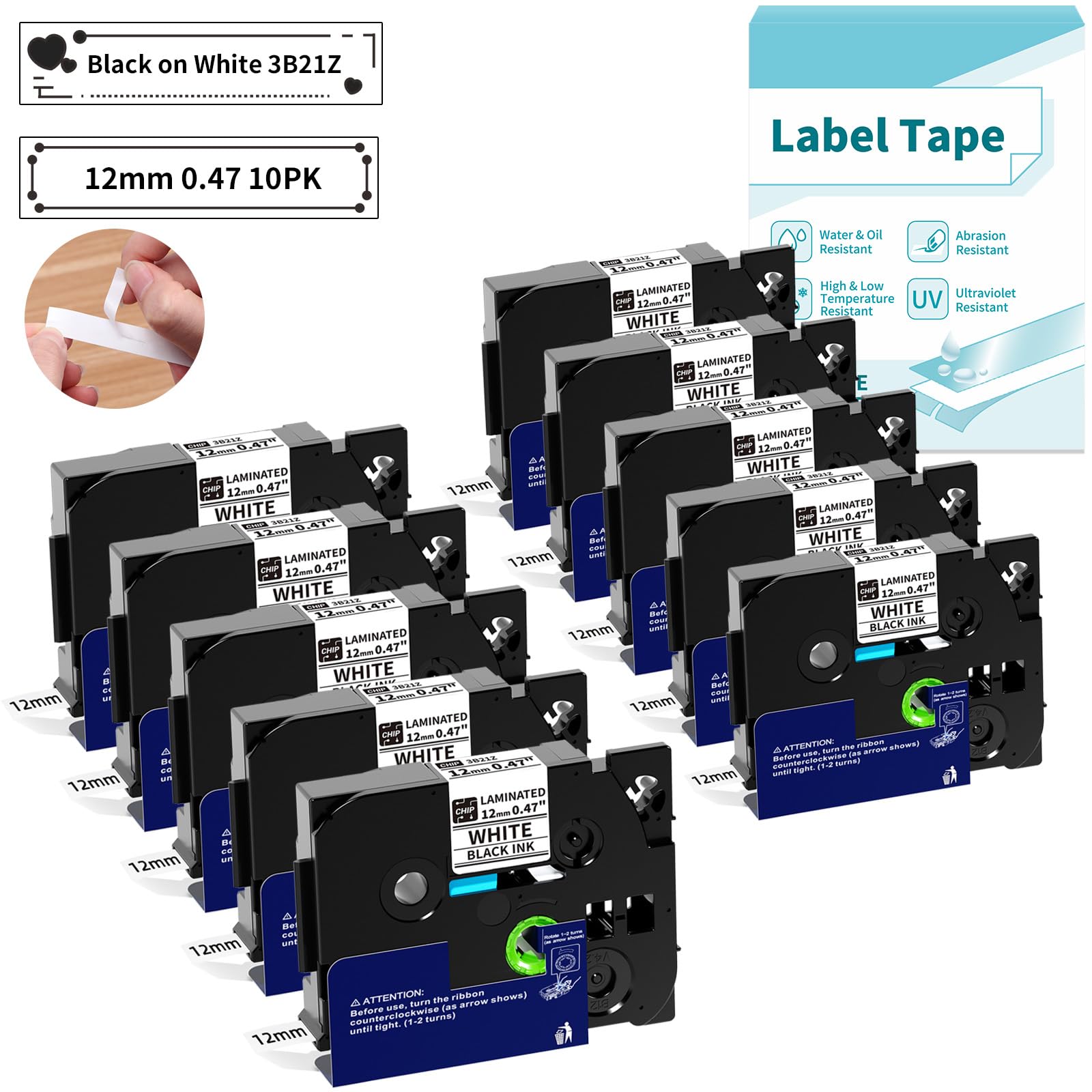 10 Pack Replacement for Tze-231 TZ Tape 12mm 0.47 Laminated White TZe231 Refills Compatible with Brother Ptouch Label Maker PT-D220 D210 H110 D600
