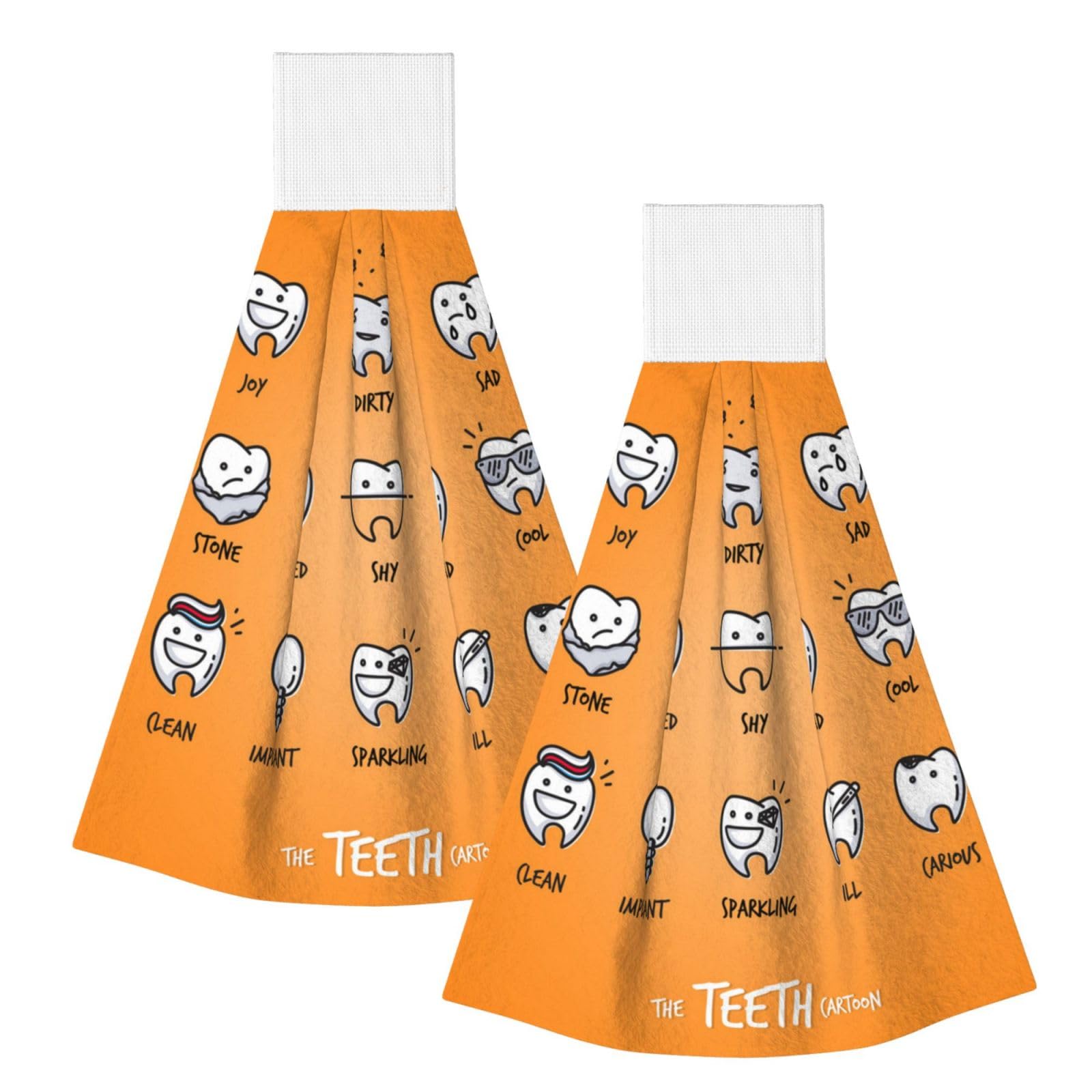 DOPKLNA Cute Cartoon Teeth, 2 Pcs Hanging Coral Fiber Hand Towels for Bathroom, Absorbent Kitchen Towels