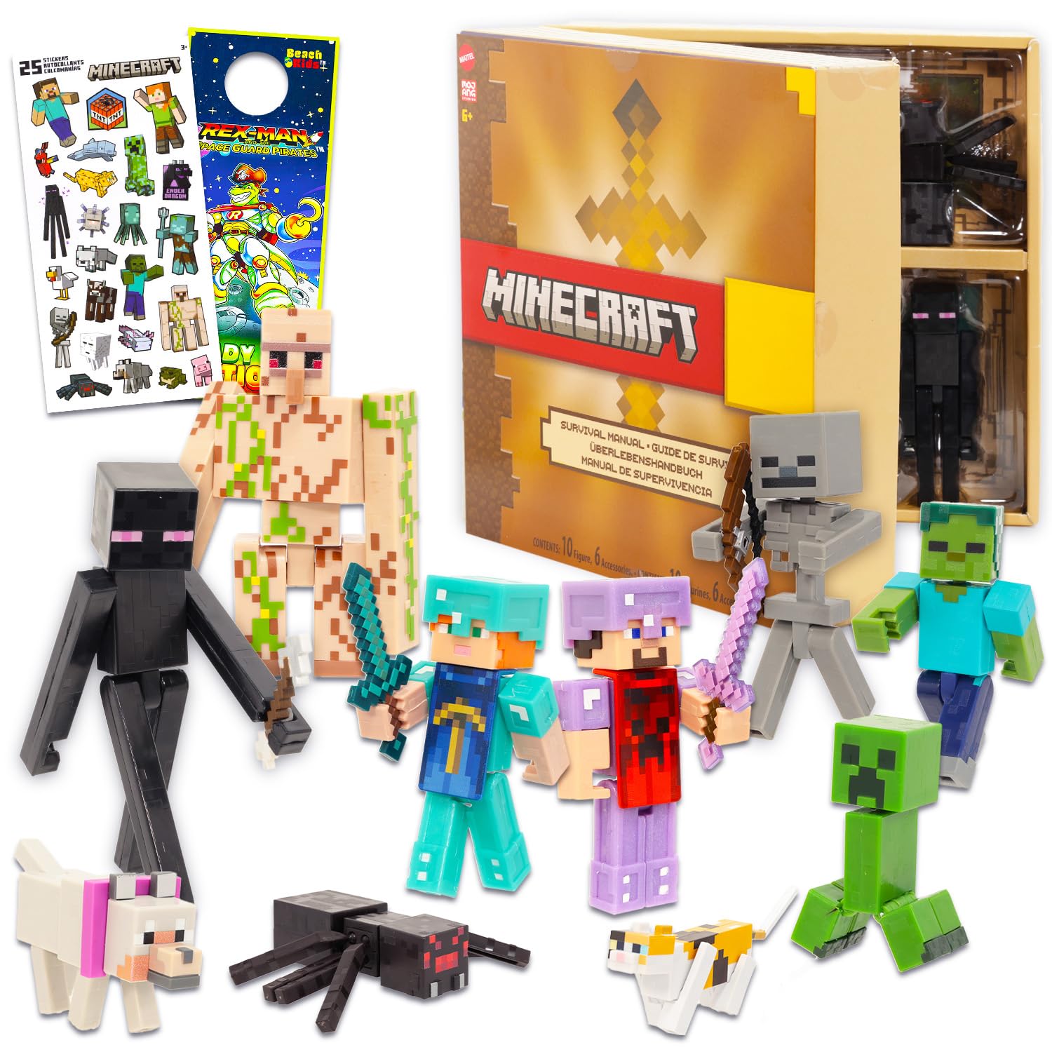 Minecraft Collectible Box Set for Kids - Bundle with 10 Poseable Figures & 6 Accessories Plus Stickers, More | Minecraft Action Figures Set for Boys, Girls