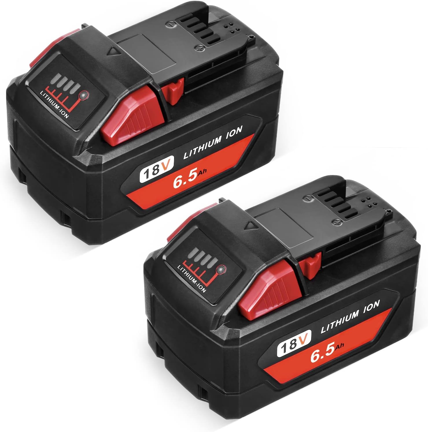 Powerextra M-18 6.5AH Lithium Battery Replace for Milwaukee Battery 18V, Compatible with M-18 Battery 48-11-1850/48-11-1852/48-11-1840/48-11-1828/48-11-1820, M18 Lithium XC Battery (2 Pack)