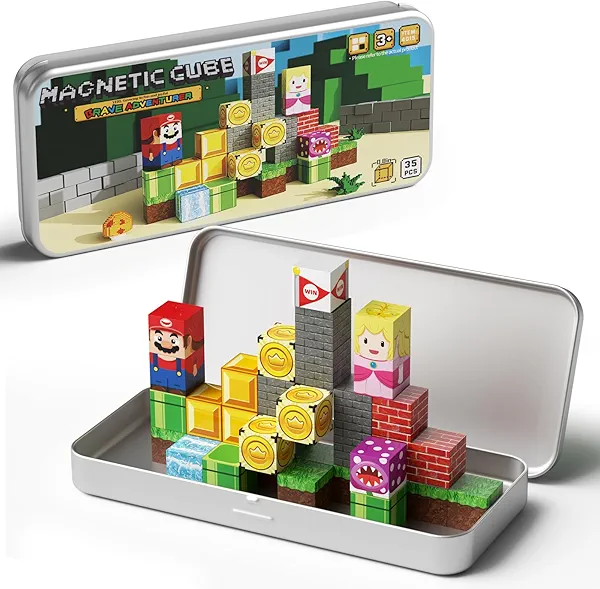 hunloot Magnetic Building Blocks Travel Toys for Kids Ages 4-8, Toddler Magnetic Cubes STEM Learning Set with Iron Storage Box – Portable Construction Toys for Boys Girls 3-5