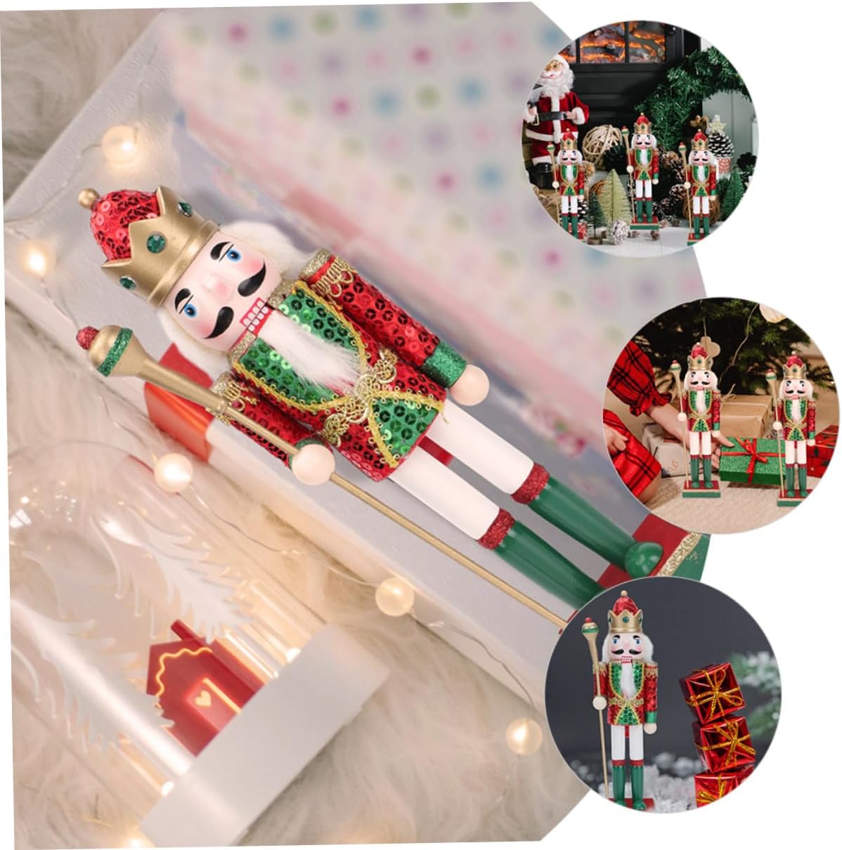 Christmas Nutcracker Decor Wooden Nutcracker Soldier Figurine Green Holiday Ornament for Christmas Home Table Decoration