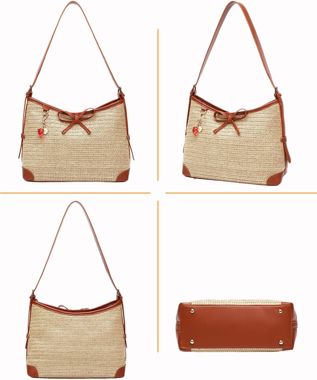 Herald Straw Woven Purse for Women, Summer Beach Hobo Raffia Crossbody Bag Shoulder Handbag Tote with Adjustable Strap