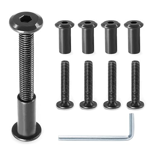 Vista 42 de 10 pares (20 piezas) M6 x 0.630 in Tornillo hexagonal con llave Allen, pernos de conector plateados para muebles, tornillos avellanados M6, tuercas