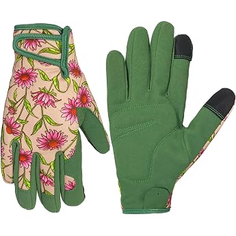 Gardening Gloves for Women and Men Touchscreen Gardening Gloves Thorn Resistant and Puncture Resistant Work Gloves Garden Gifts for Women Green Pink Flower M