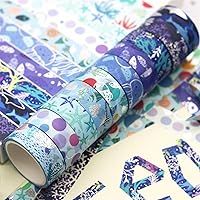 Vista 2 de YUBX Elegance Blue Washi - Juego de 23 rollos de cinta adhesiva decorativa para manualidades, manualidades, diarios, planificadores, álbumes