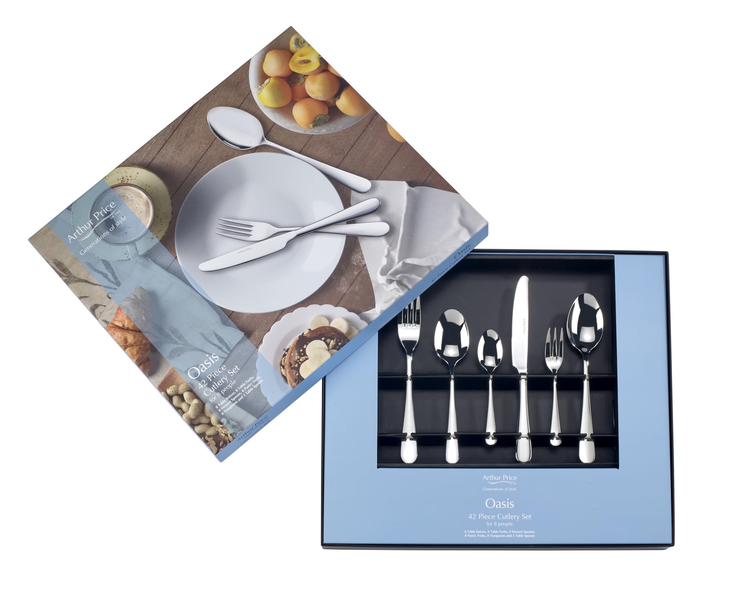 Arthur Price Oasis 42 Piece Cutlery Set, Stainless Steel, Silver