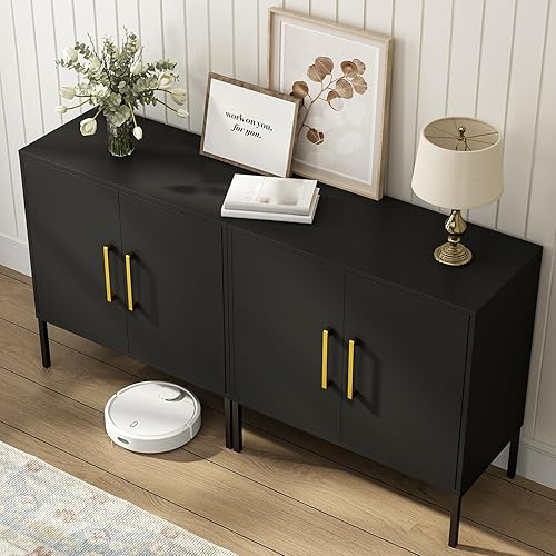 Miniatura 39 de JOZZBY Gabinete de almacenamiento con puertas, gabinete de buffet independiente, aparador de madera moderno, gabinetes laterales blancos para