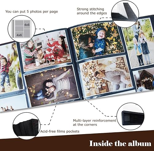 Miniatura 4 de Bolin-Blin Álbum de fotos (negro), 4 x 6 500 fotos, cubierta de cuero de gran capacidad, con 500 bolsillos verticales y horizontales, 500 bolsillos