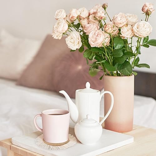 Miniatura 7 de Whaline Paquete de 4 posavasos bohemios beige hechos a mano de ganchillo para bebidas, tapete bohemio tejido para vacaciones, hogar, cocina,