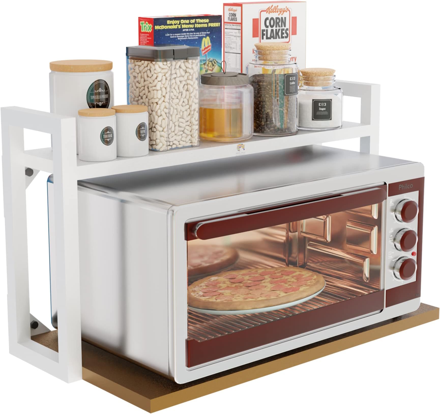 MILAD Metal Wall Mounted Microwave Oven Stand/Spice Rack(60 L x 36 W x 40 H CM's, White and Brown, OS-12), Wall Mounted