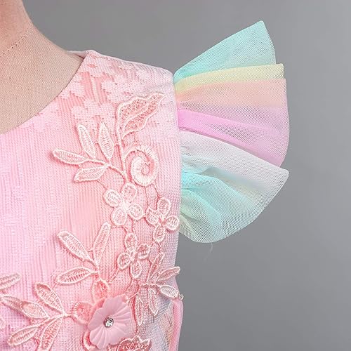 Miniatura 4 de Vestido largo de encaje de flores bordadas para niñas, vestido largo de una línea de concurso, longitud hasta el suelo, vestido largo de tul para