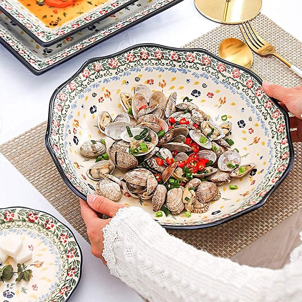 Duszpasterski, ręcznie malowany zestaw zastawy stołowej, elegancki zestaw talerzy i misek na wesela, spotkania domowe i kuchenne, wyjątkowy ceramiczny zestaw obiadowy dla przyjaciół i rodziny