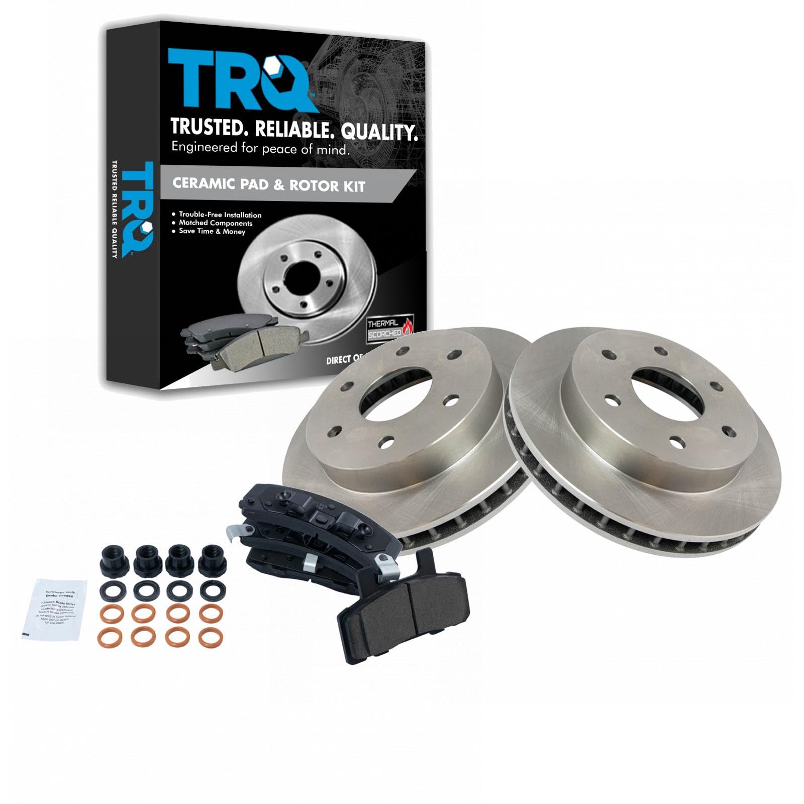 TRQ Front Brake Pad and Rotor Set Ceramic Vented Rotors Compatible with 1988-2000 Chevrolet K1500 K2500 Tahoe Suburban Blazer 1988-2000 GMC K1500