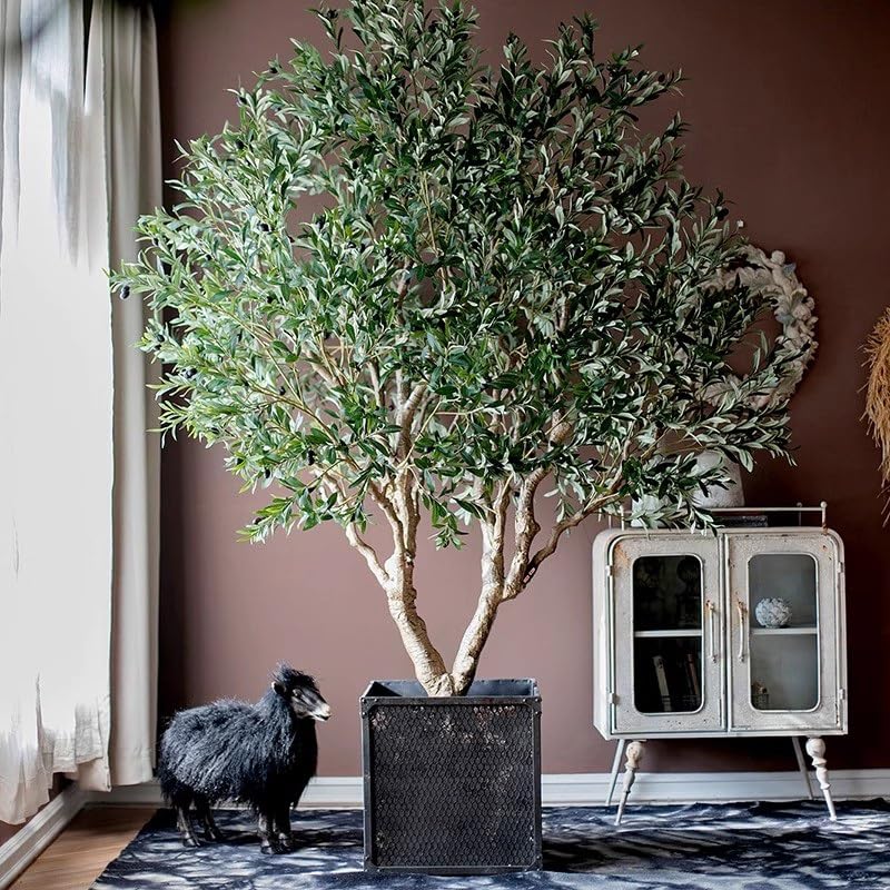 LYERSE, Albero di ulivo finto 2,1 m, albero di ulivo artificiale per interni, grande ulivo finto in seta con rami e frutti, albero artificiale per decorazione moderna per casa, ufficio, soggiorno