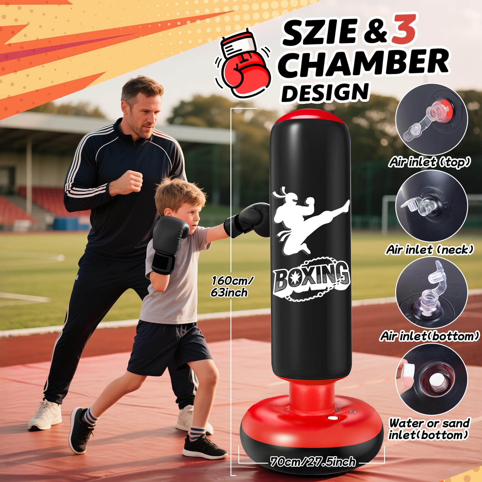 Saco de Boxeo Niños 160cm Bolsa Inflable con Guantes y Bomba para MMA Taekwondo