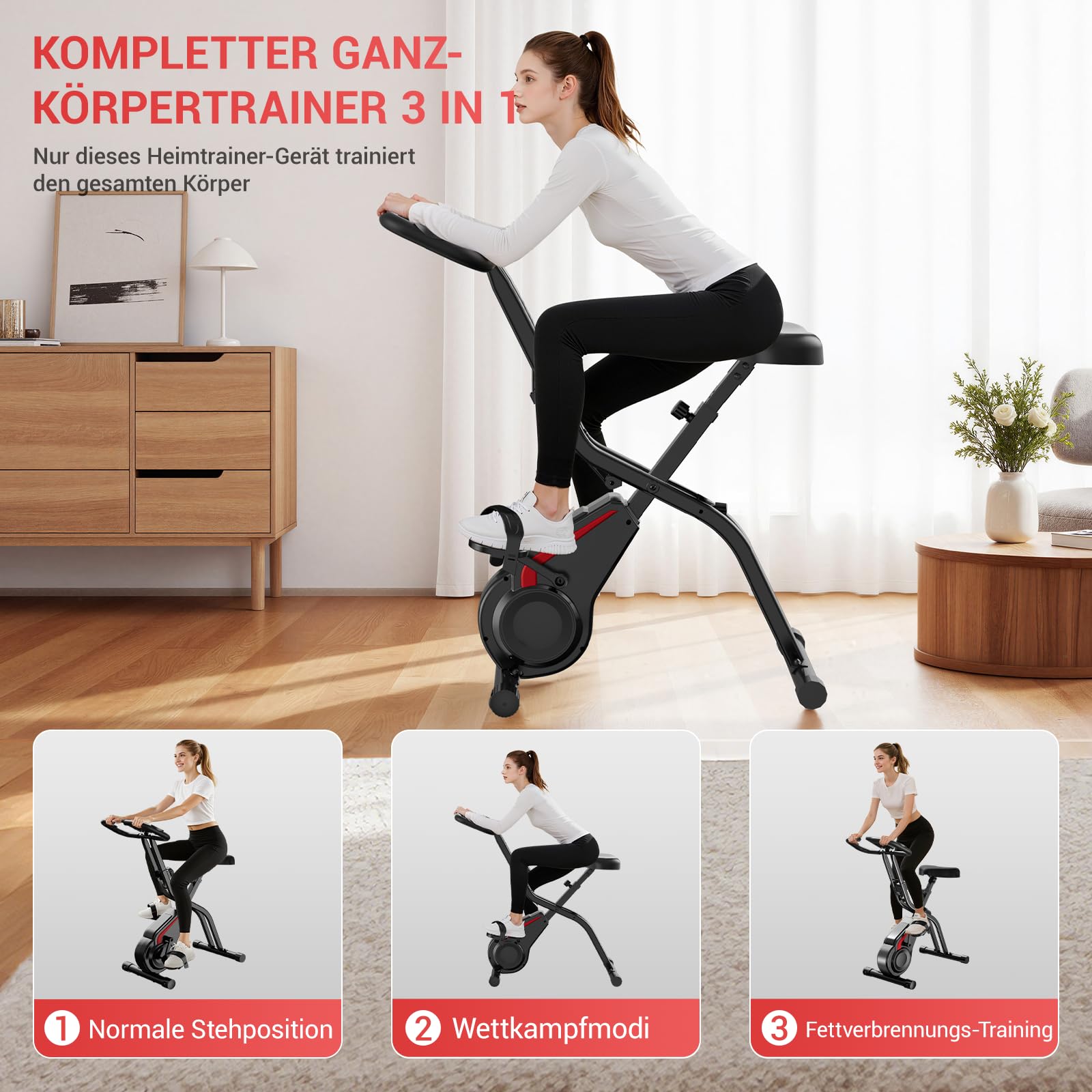 CURSOR Ergometer Hometrainer Fahrrad, Heimtrainer Fahrrad Klappbar 5-in-1 | Indoor Bike, 16-Stufen Magnet-Widerstand, Cardio mit Pulsmessung & LED Display, Weicher Sitz, 136kg Belastbarkeit