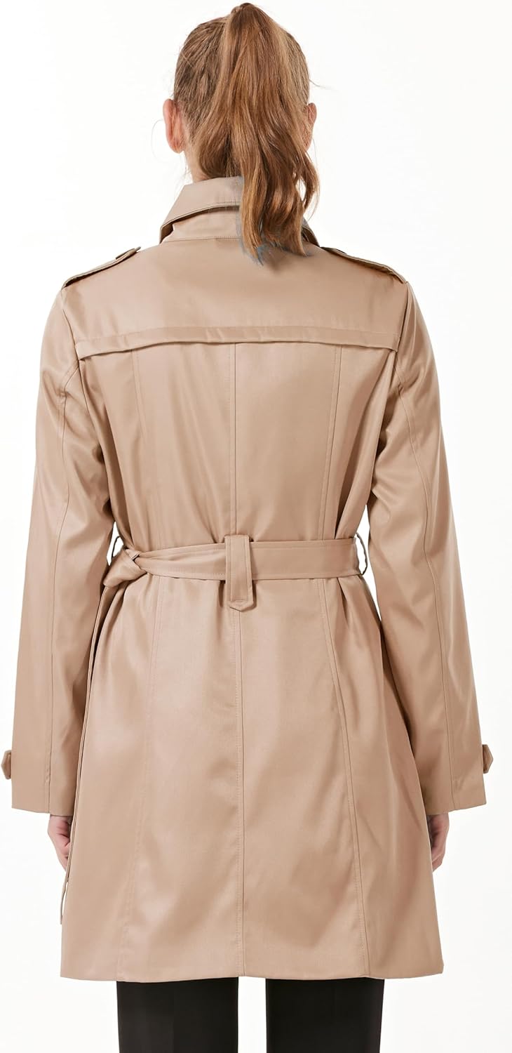 KVE Classic Women's Trench Coat, Mid-Length Belted Windproof Double Breasted Overcoat Jacket - Image 4