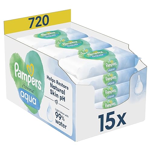 Pampers Harmonie Aqua, 720 Lingettes pour Bébé (15x48), Sans Platisque,