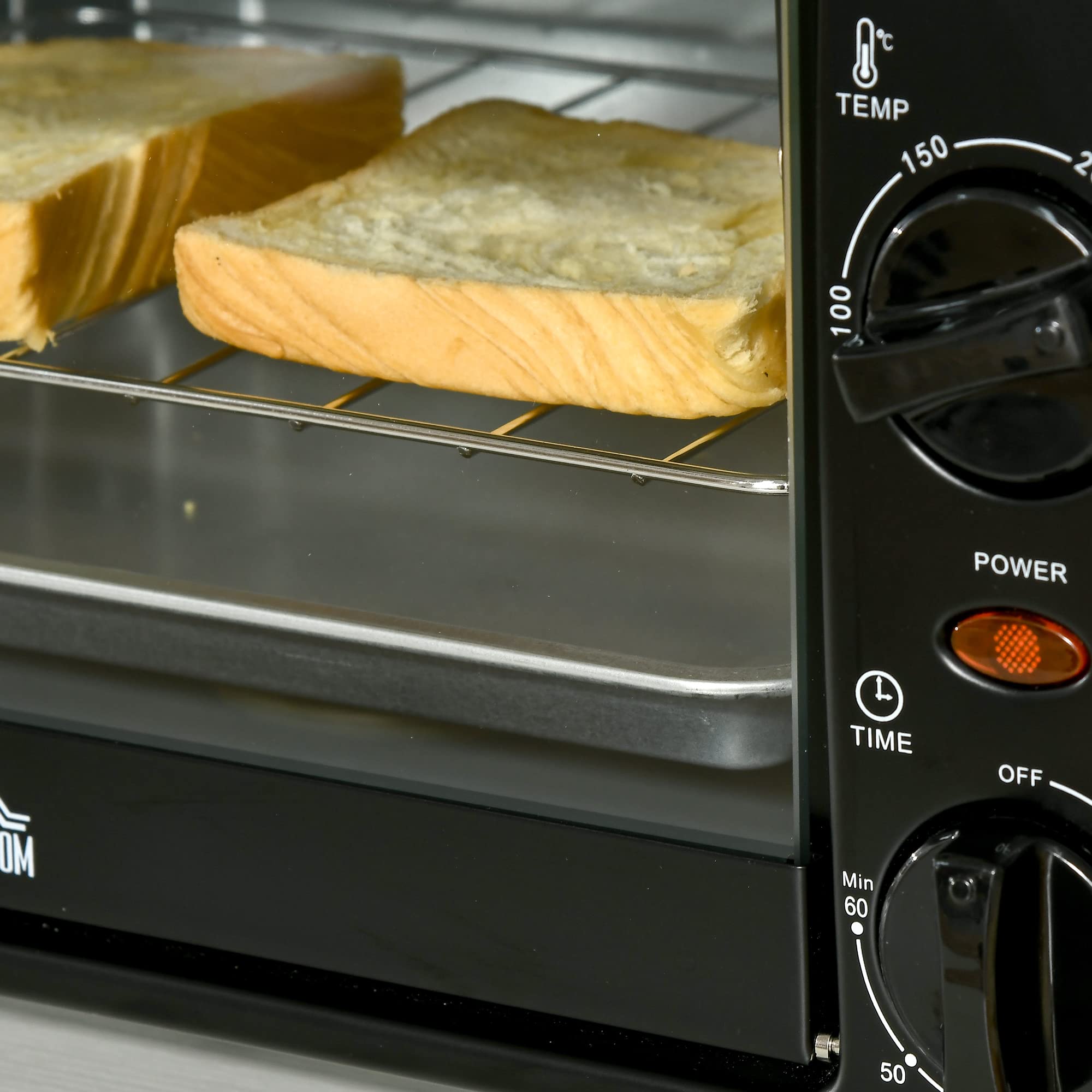 HOMCOM Mini Backofen 10 L 750W 100-230℃ 60 Min. Timer mit Backblech, Grillrost und Herausnehmbarer Bodenschale, Pizza-Ofen, Schwarz