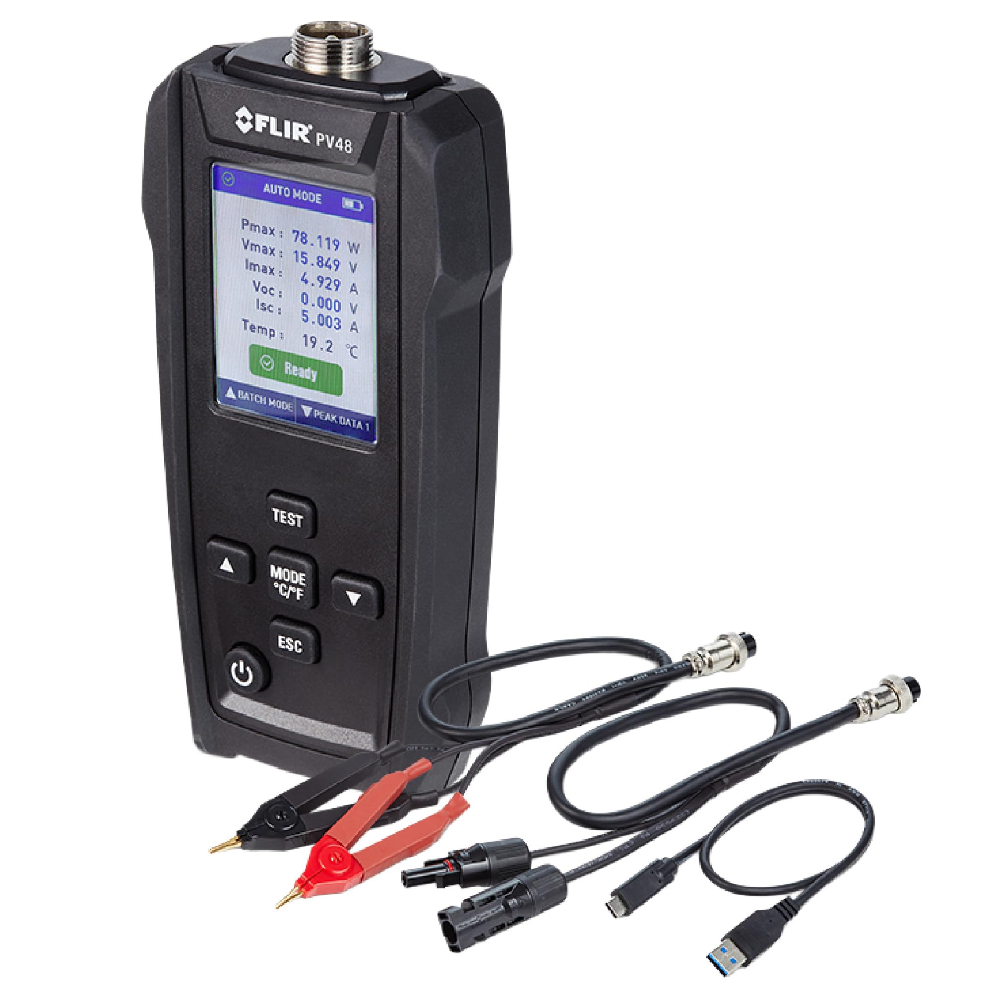 FLIR PV48 - Probador de paneles solares y trazador de curvas IV con mediciones de temperatura - Diseñado para evaluar la potencia y eficiencia máximas de los paneles solares