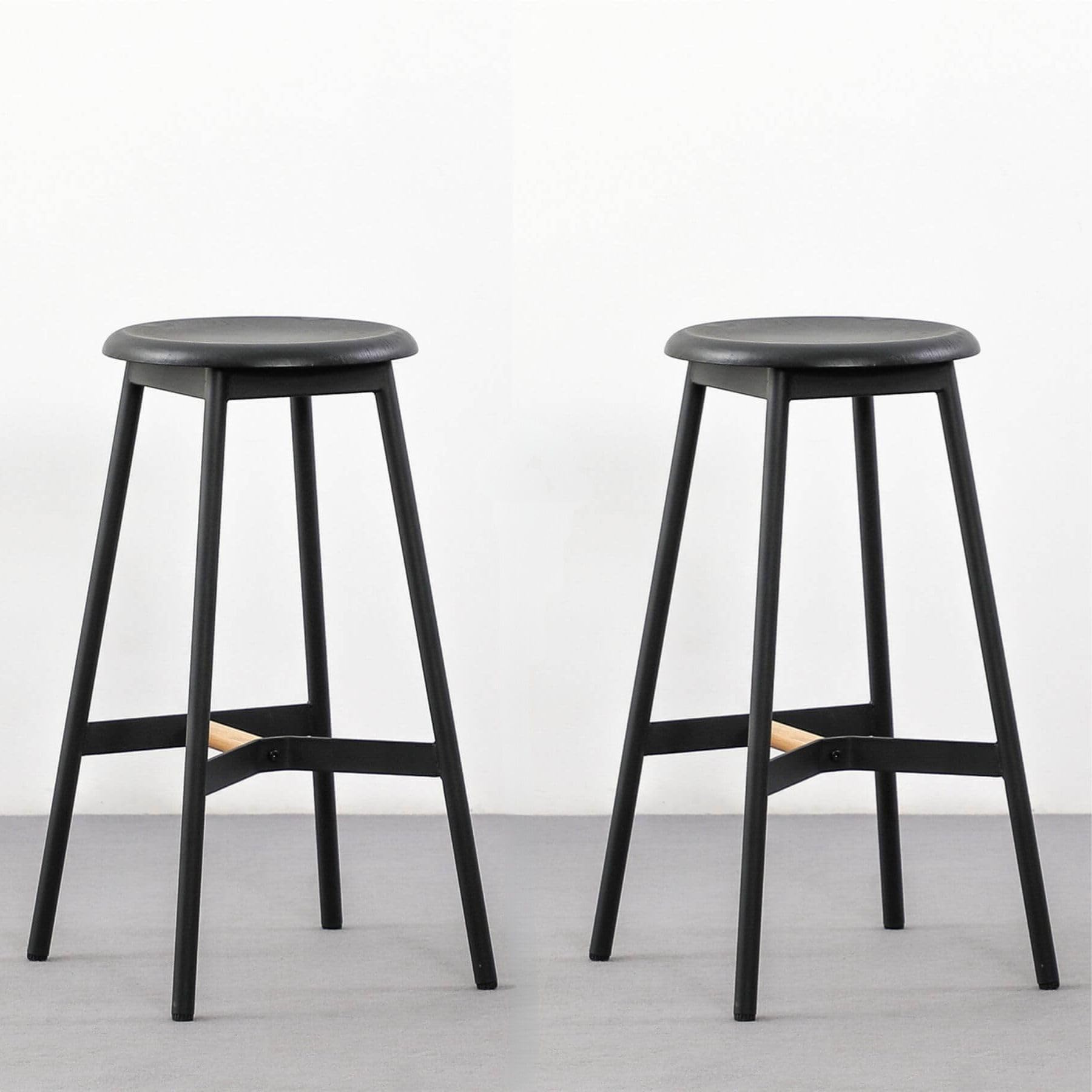 Home Source Dining Kitchen Breakfast Bar Chairs, Black Metal and Oak Veneer, 2 Stools
