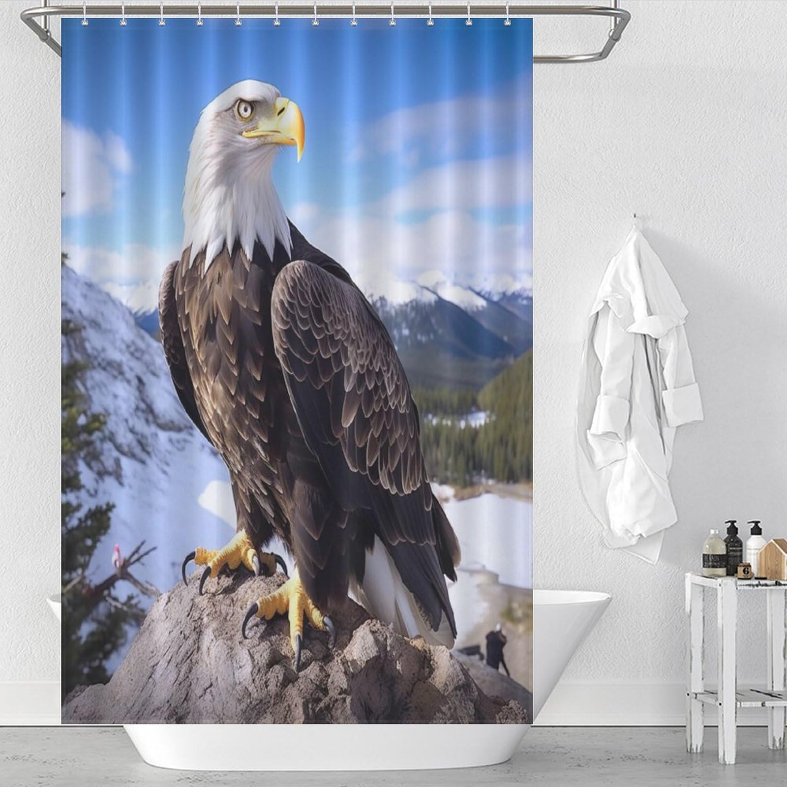 Rideau de douche imperméable Aigle rideaux de bain tissu textile 122x183 cm avec crochets salle de bain