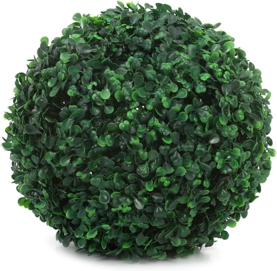 Fourwalls PVC Plastic Artificial Eucalyptus Boxwood Topiary Grass Ball (28 cm x 28 cm x 28 cm, Green, Set of 2)