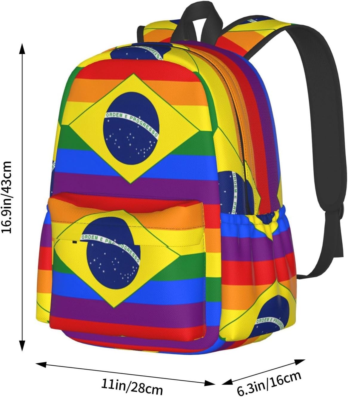 Brazil Gay Pride Rainbow Flag Laptop Commuter Backpack Shoulder Bag Casual Back Pack Daypack Bags With Side Pockets For Work Travel Daily Use