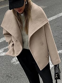 ジャケット・アウター carol shoppe GRANPA WOOL COAT IN KHAKI Amazon.com: Womens Lapel Wool Short Jacket Fall Winter Wool Crop