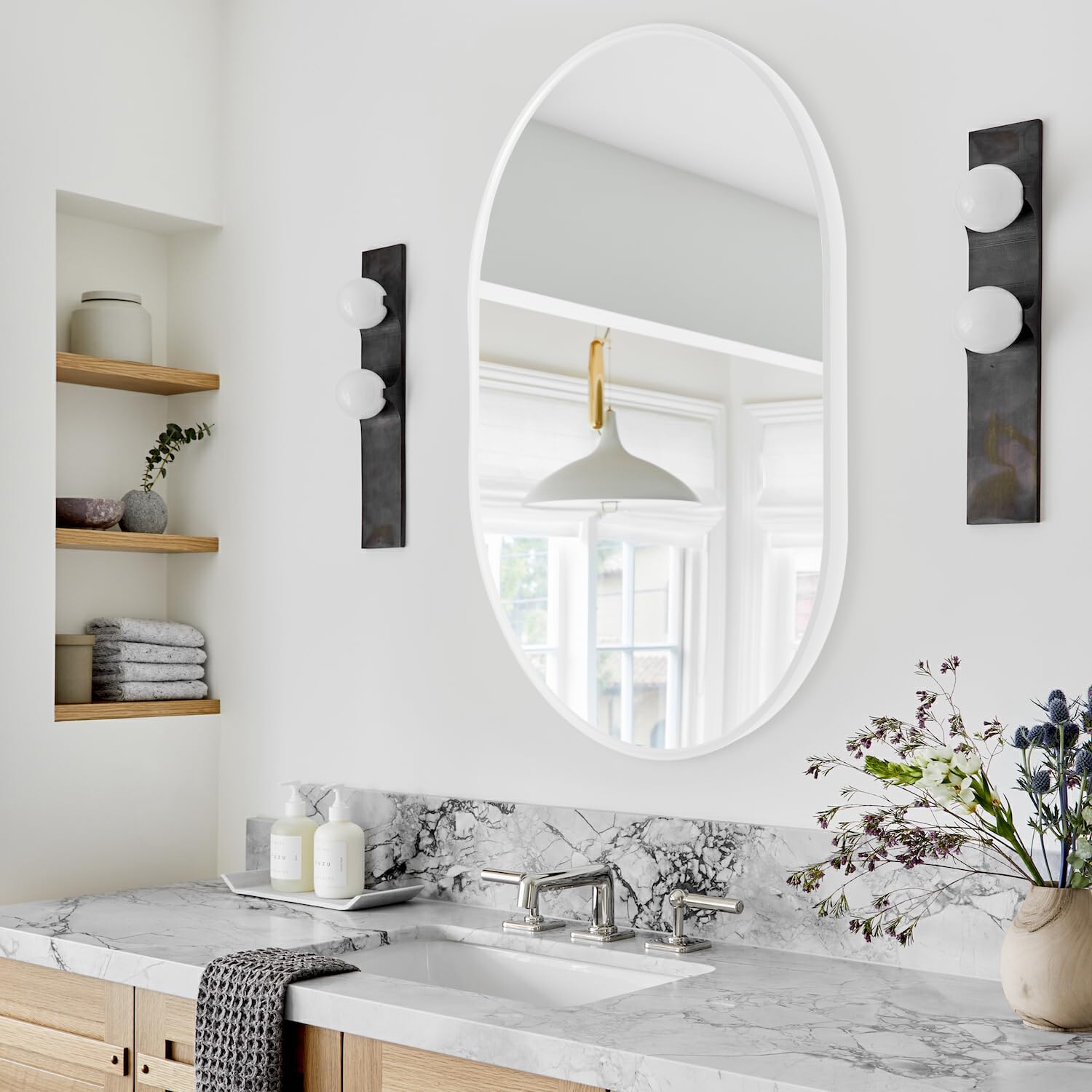 Amazing Tour Oval Mirror, 50cm x 70cm Oval Bathroom Mirror, White Wall Mounted Mirrors for Makeup Bathroom, Bedroom, Living Room