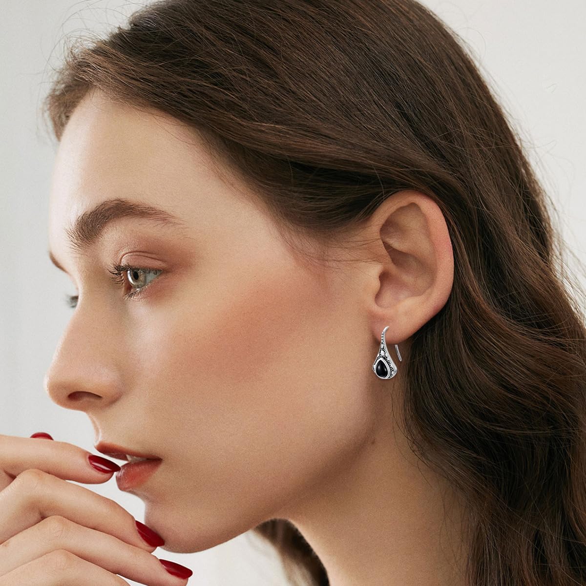 Vintage Black Onyx Earrings Sterling Silver Dangle Drop Hook Earrings Birthday Christmas Mothers Day Gifts for Women Mom - Image 5