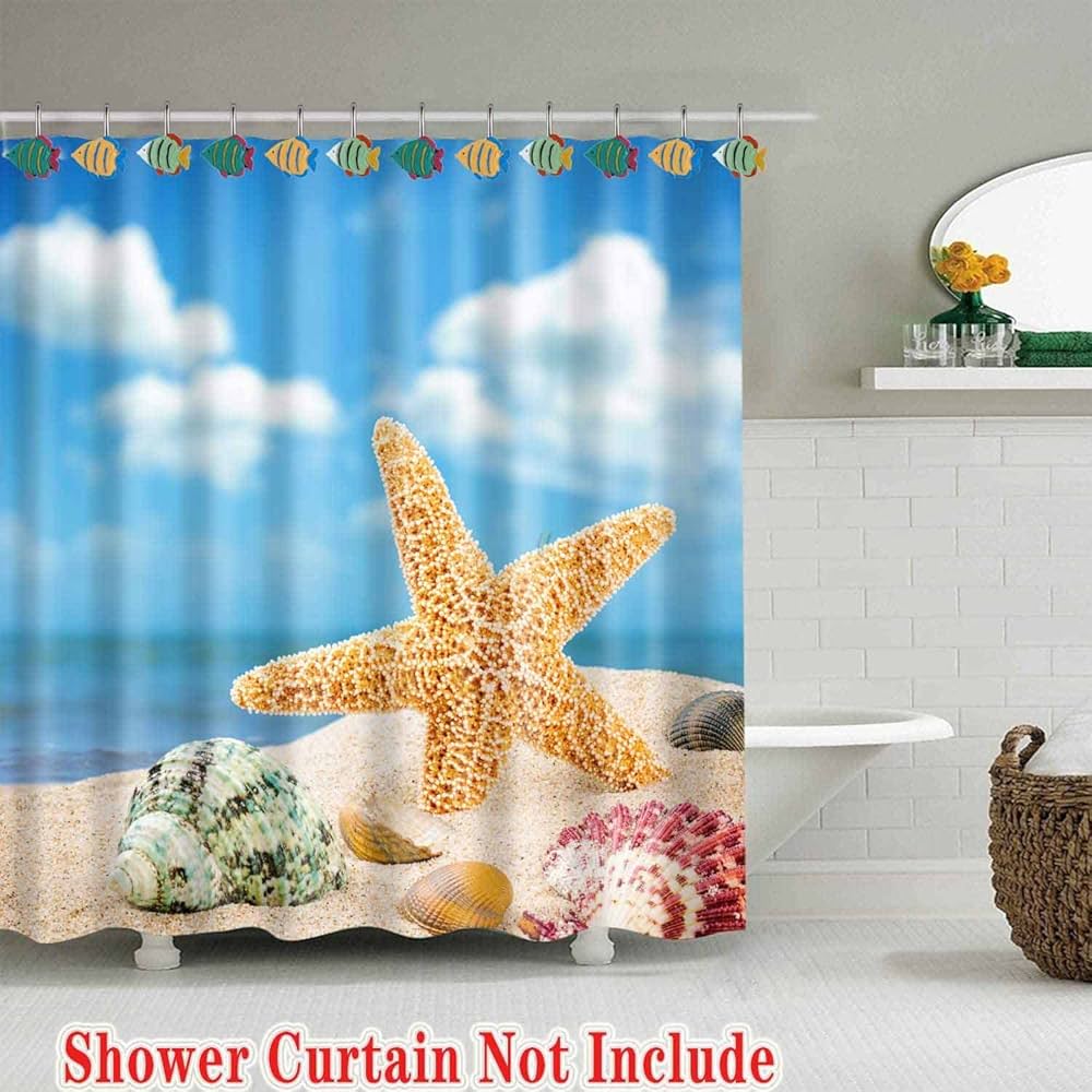 Decorative Star Fish Chrome Shower Curtain Hooks - Upgrade Your Bathroom Style A