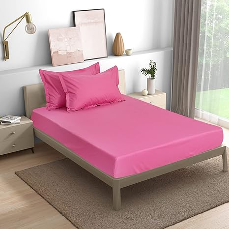 KAUTAGE- Love in Living King Size Bedsheet 274X254 cm, 210 TC 100% Cotton with Two Large Size Pillow Covers (Pink)