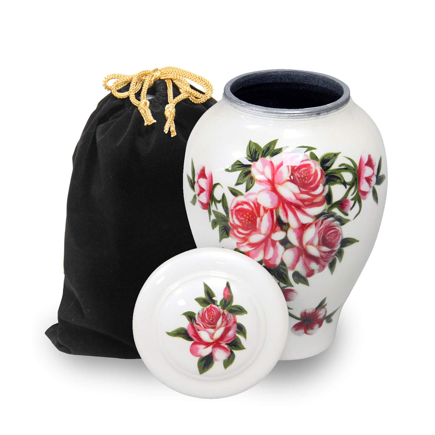 Cremation Urn for Human Ashes for Adults, Funeral Burial Handcrafted Decorative Urns with Velvet Bag for Easy Preservation and Portability (Roses)