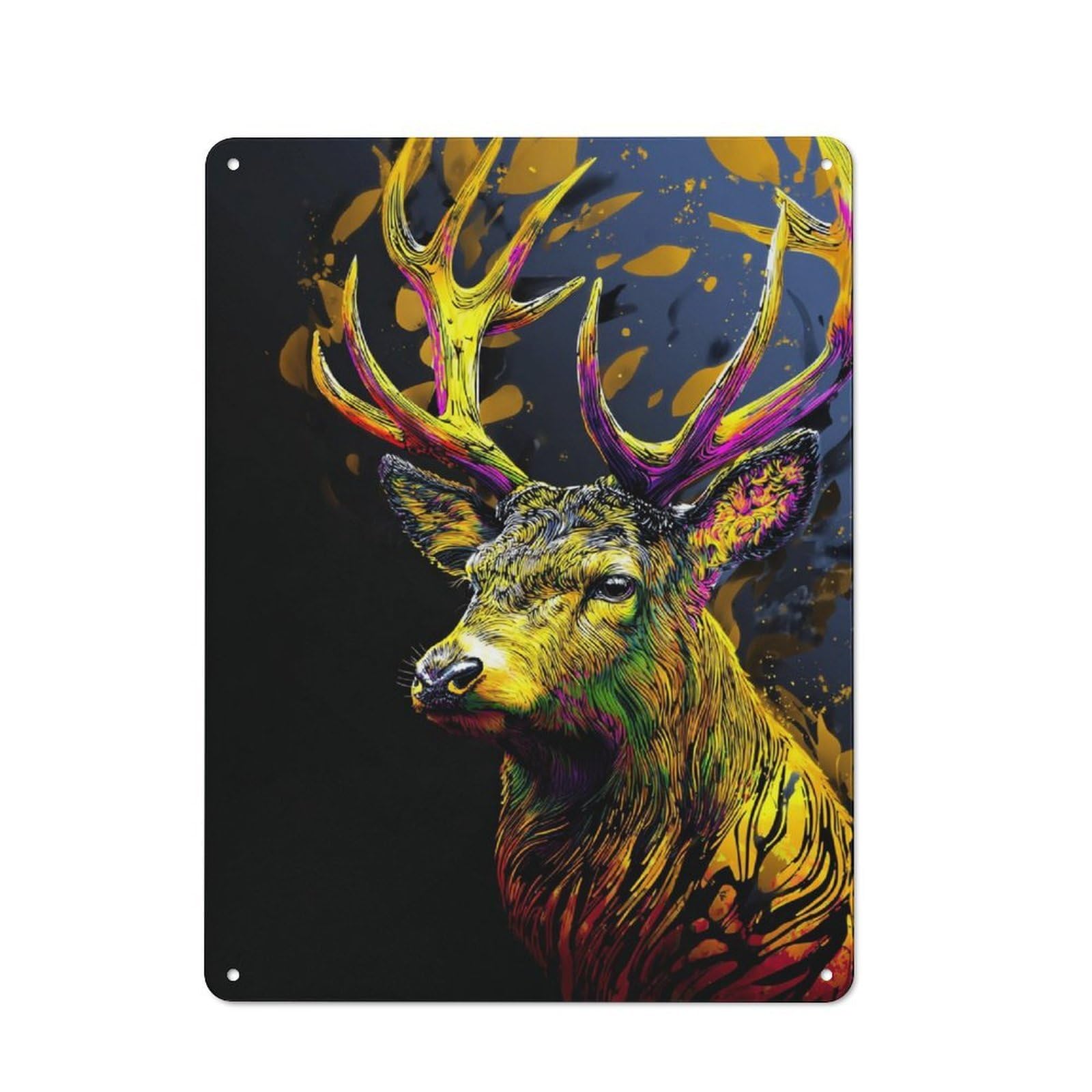 Junmoney Colorful Deer Illustration Tin Sign 40X30cm With For Workshop Wall, Retro Decor, For Metal Sign Collectors, For Cafés, Pubs And Restaurants