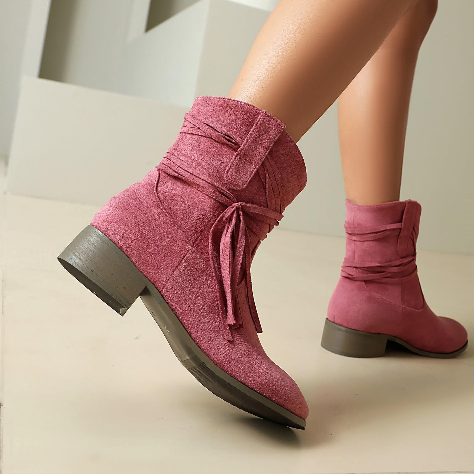 HOOUDO Stivali Donna Invernali, Stivali Texani Donna Cowboy Western Scarpe Camperos Etnici Texani Estivi retrò Eleganti con Zip Stivaletti