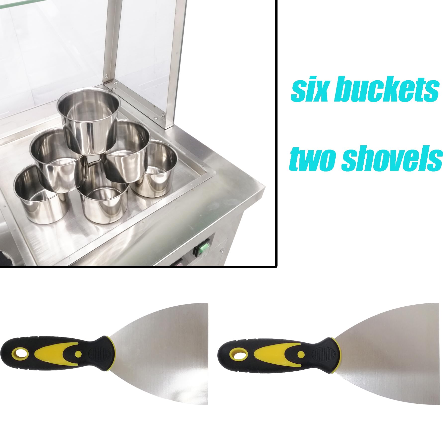 TECHTONGDA Commercial Fried Ice Cream Machine 110V Stainless Steel Ice Roll Maker, Yogurt Fry ice Cream Machine with Six Buckets and Two Shovels for Cold Drink Shop, Dessert Shop