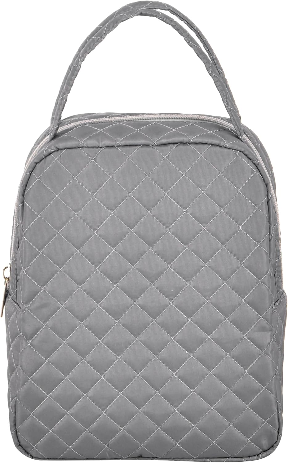 Machine Washable Women Quilted Fabric Insulated Reusable Cooler Lunch Bag Tote Adult Thermal Lunch Box Storage Bag for Work (Grey) - Image 4