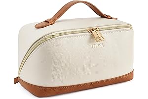 TeleNa Makeup Bag - Spacious Beige and Brown Travel Cosmetic Organizer