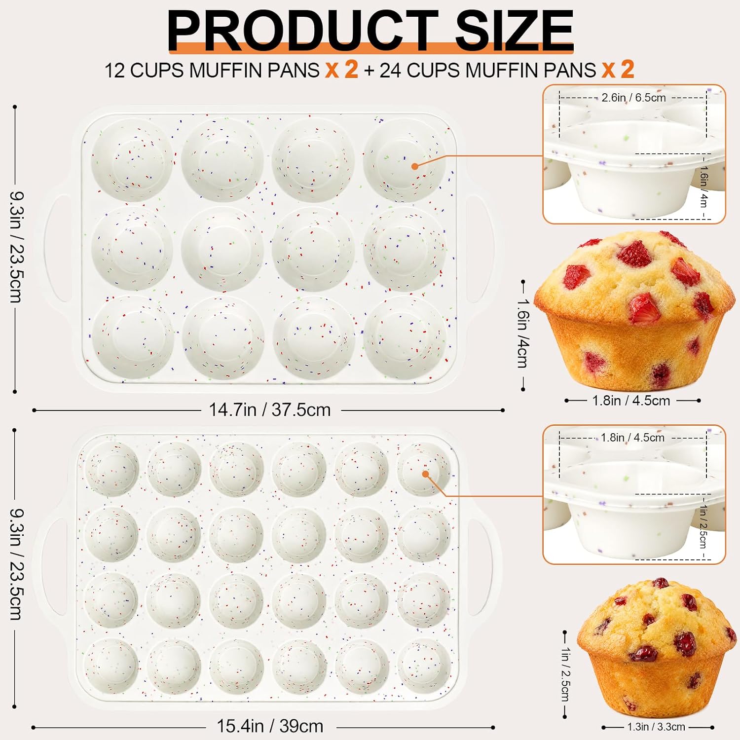 4 Pieces Silicone Muffin Pans for Baking, 12 Cups Regular and 24 Cups Mini Silicone Cupcake Pan Tray with Metal Reinforced Frame, Nonstick Silicone Baking Molds Muffin Tin for Homemade Muffin, Cupcake
