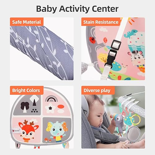 Miniatura 3 de Koty Juguetes de asiento de automóvil para bebé, juguete de doble cara para bebé, lindo sonajero rosa con música, espejo, actividades de viaje,