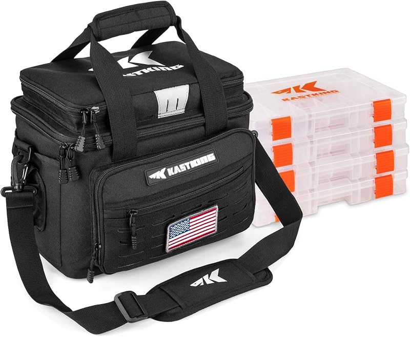 KastKing Karryall with Box Tackle Bag, Saltwater & Freshwater Gear Storage | 4 x 3600 Tackle Trays are included, Water-resistant, Padded Shoulder Strap, 20L, Store up to (6) 3600 size Lure Boxes