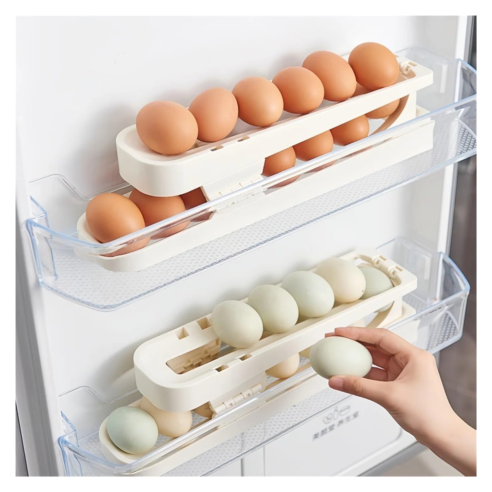 Caja De Almacenamiento De Gran Capacidad For Nevera, Puerta Lateral, Organizador De Huevos, Bandeja For Huevos, Rodillo, Dispositivo De Almacenamiento De Huevos(Shuangpai)