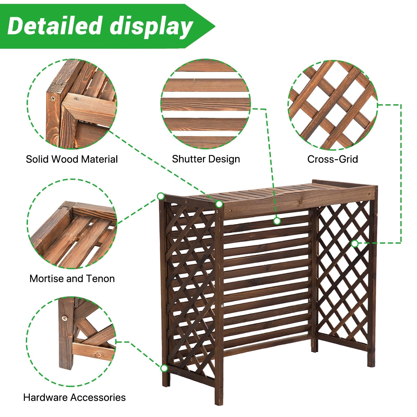 Copertura per Condizionatore Esterno in Legno Copri Condizionatore Da Esterno Legno Copri Pompa Di Calore Da Esterna Grande Anti-Corrosione Supporto per Piante Da Esterno per Giardino(120x57x100cm)
