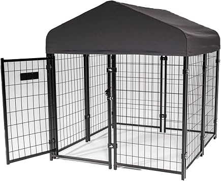 Lucky Dog Stay Series Studio Jr. Kennel Premium Design, Waterproof and UPF 50+ Canopy Cover, All-Steel Frame, 4W x 4L x 44"H, Steel Grey