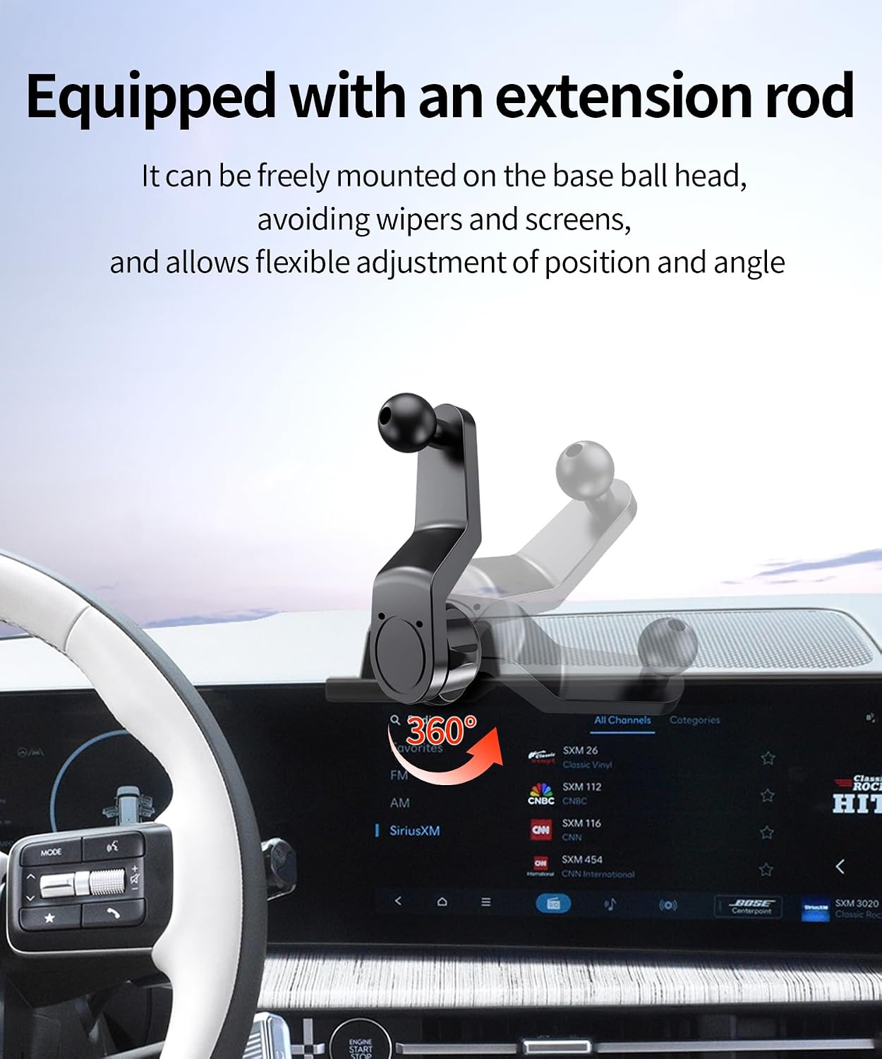 Wireless Charging Car Phone Holder for Hyundai Santa Fe/Hybrid 2024-2026, 12.3" Screen Fixed Clip, 360° Rotation Car Phone Mount Compatible with MagSafe
