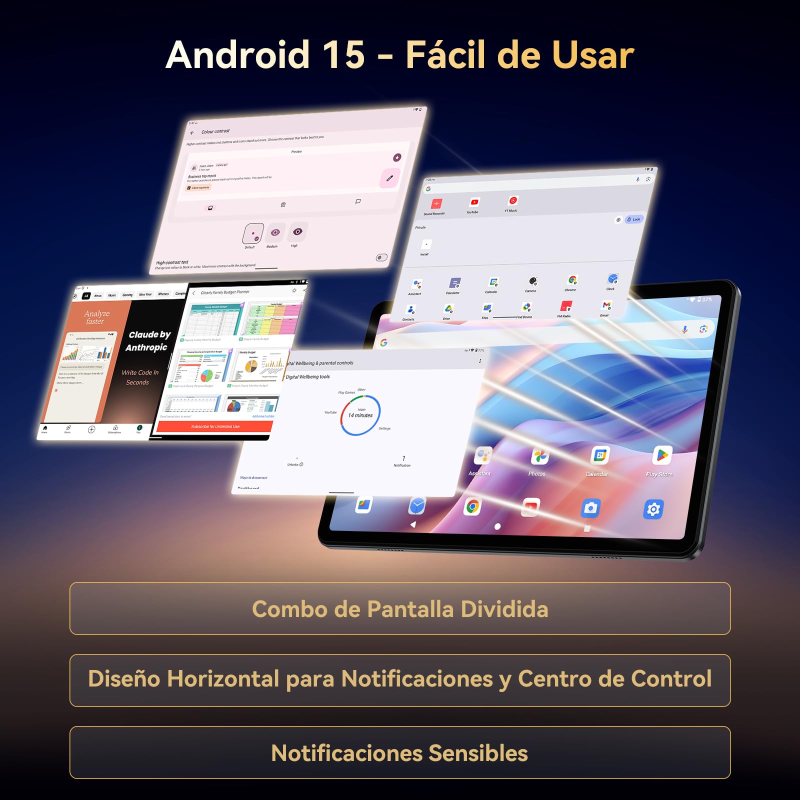 TABWEE Tablet 10 Pulgadas con Teclado y Lapiz, 18GB RAM+128GB ROM (2TB TF) | Tablet para Niños y Estudiantes, Android 15, 6000 mAh, Gemini AI, 5G WiFi, GPS (Garantía de 4 Años)